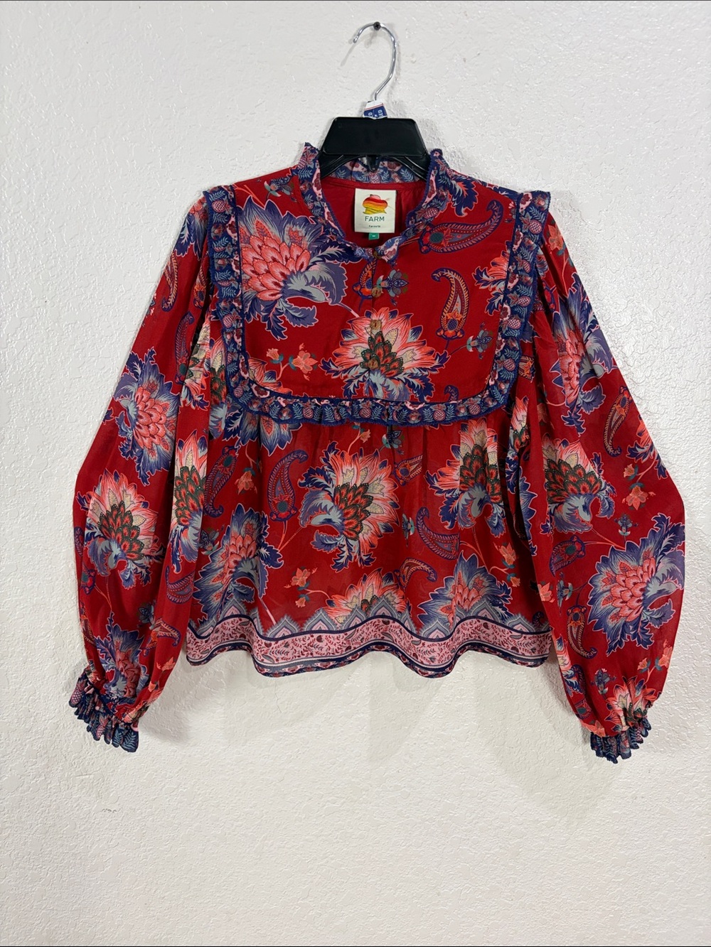 Farm Rio Red Floral Peasant Blouse,Size M.